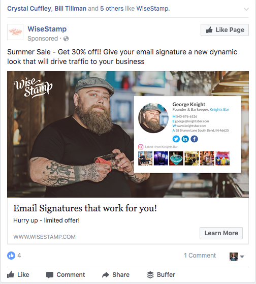 wisestamp facebook ad - review