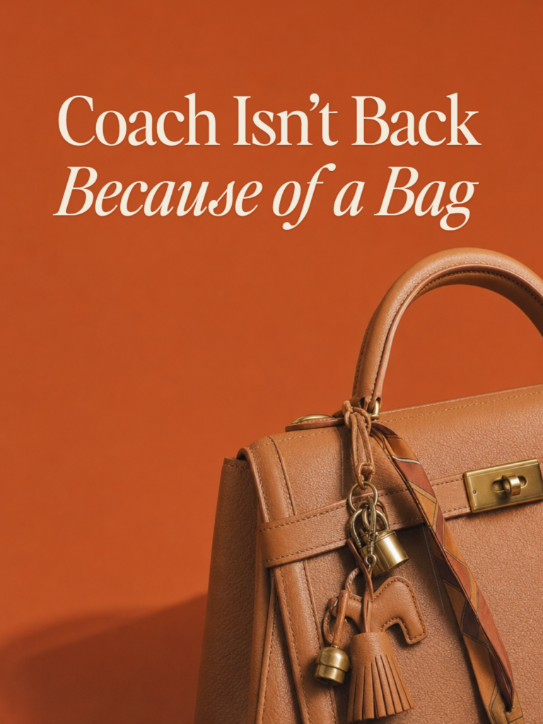 A tan leather handbag with charms on a rust-clay backdrop - cover for Coach Isn't Back Because of a Bag.