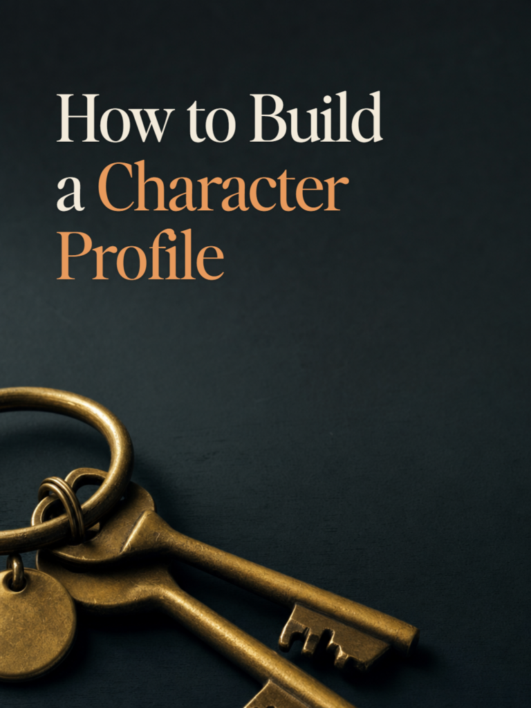 A worn brass keyring holding old keys on a near-black surface — cover for How to Build a Character Profile.